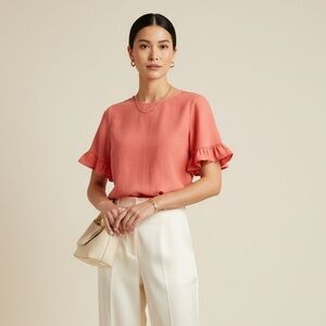 I.N. Studio Coral Ruffled Blouse